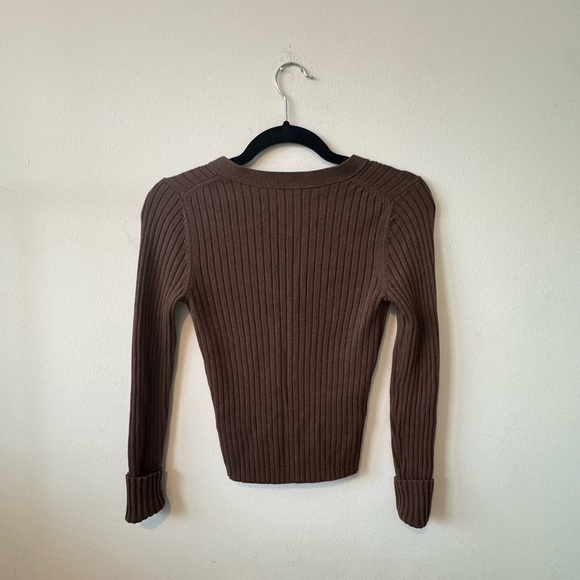 Wilfred Chocolate Brown Merino Wool Ribbed V-Neck Cardigan XS - Picture 2 of 5